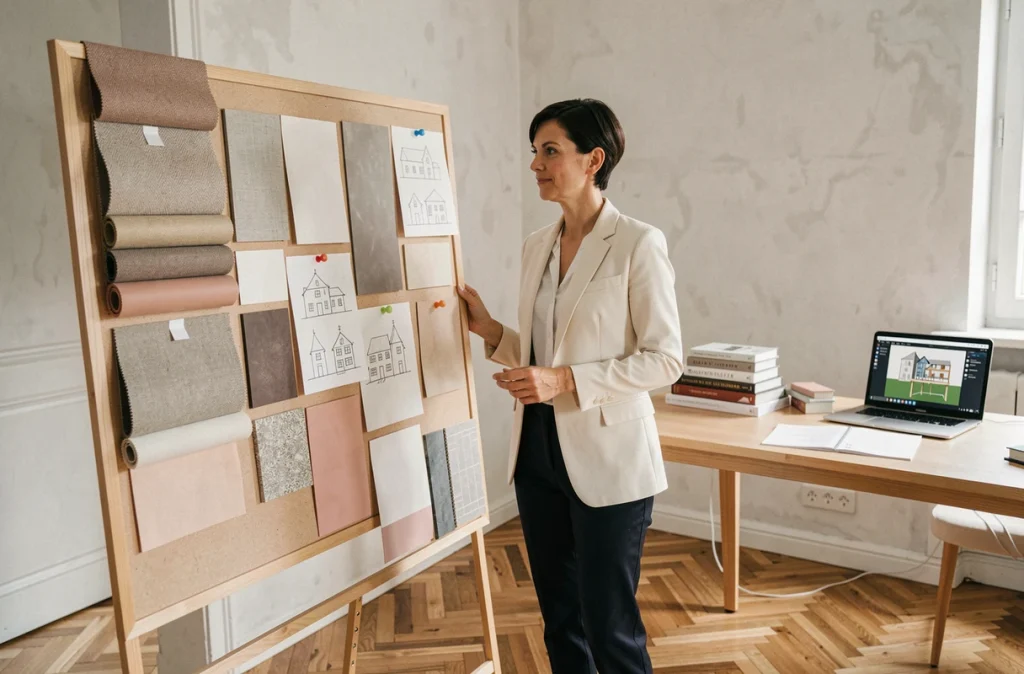 Architecte d'intérieur Superstane à Lambersart présentant ses planches de matières dans son studio